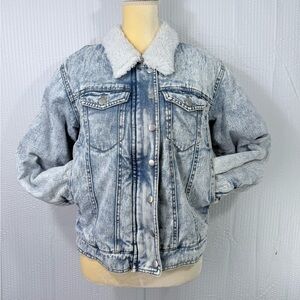 Women’s 90s Stone Wash Jean Fleece Lined Coat Jacket Pockets Zipper Size Small